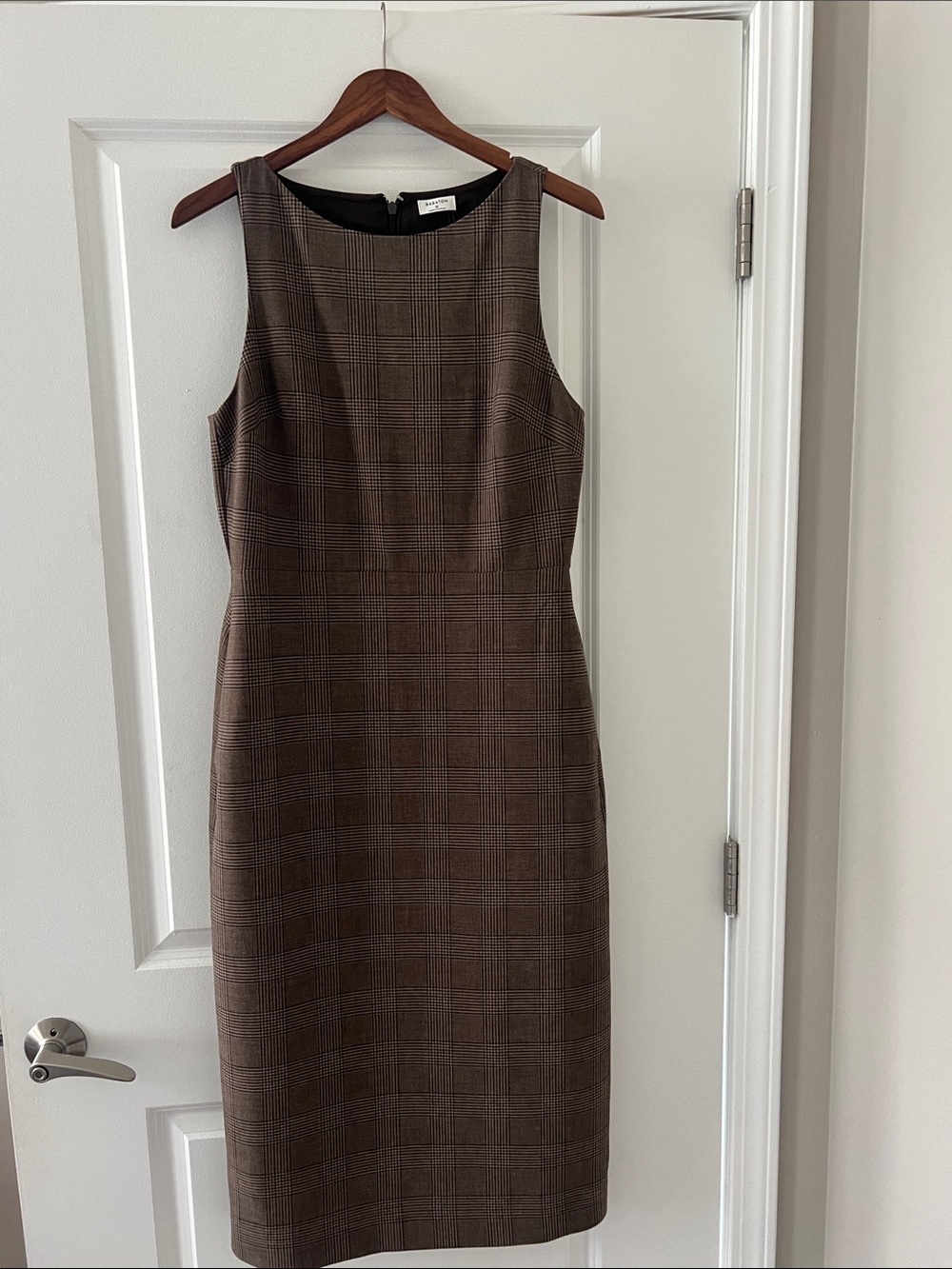 Aritzia Brown Plaid Midi Sheath Dress